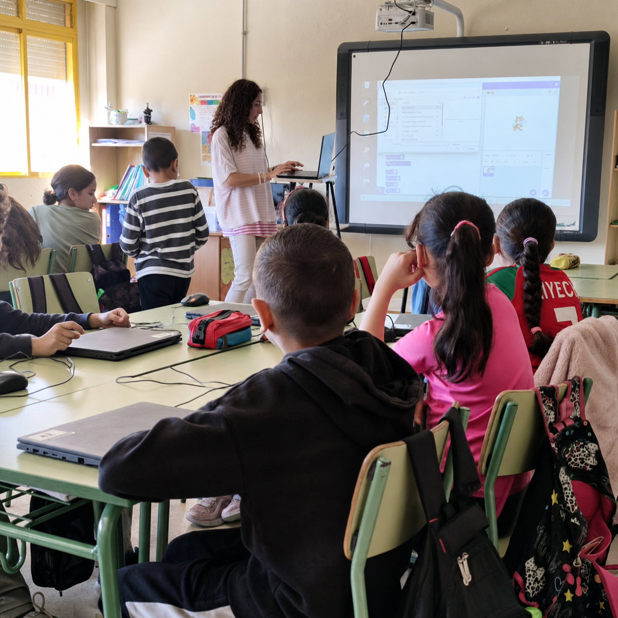 Estudiantes aprendiendo programación con Scratch en una clase impartida por NovaRobotic